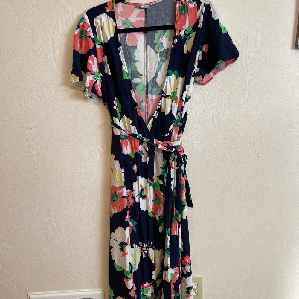 Gap navy floral wrap dress midi length